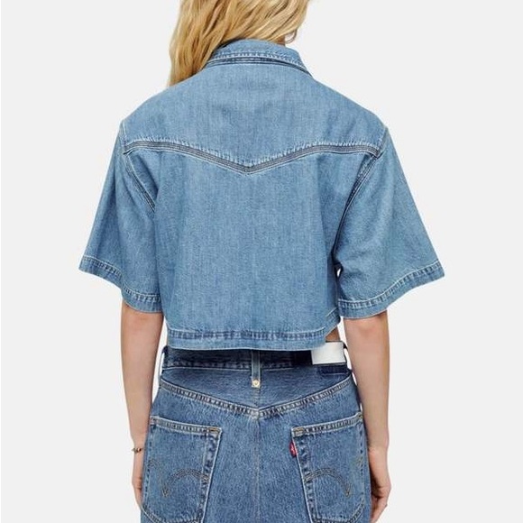 RE/DONE Cropped Short Sleeve Denim Shirt - Stoned Ciel - Picture 2 of 4